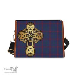ScotsTee Shop Scottish Lynch Clan Tartan Canvas Bag Golden Thistle and Celtic Cross Personalize Your Name Bag