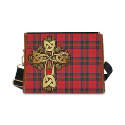 ScotsTee Shop Scottish MacGillivray Modern Clan Tartan Canvas Bag Golden Thistle and Celtic Cross Personalize Your Name Bag