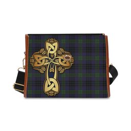 ScotsTee Shop Scottish Lumsden Hunting Clan Tartan Canvas Bag Golden Thistle and Celtic Cross Personalize Your Name Bag