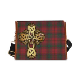 ScotsTee Shop Scottish MacDougall Clan Tartan Canvas Bag Golden Thistle and Celtic Cross Personalize Your Name Bag
