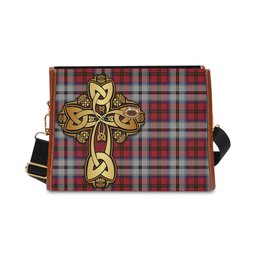 ScotsTee Shop Scottish MacCulloch Dress Clan Tartan Canvas Bag Golden Thistle and Celtic Cross Personalize Your Name Bag