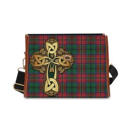 ScotsTee Shop Scottish MacCulloch Clan Tartan Canvas Bag Golden Thistle and Celtic Cross Personalize Your Name Bag