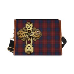 ScotsTee Shop Scottish MacEdward Clan Tartan Canvas Bag Golden Thistle and Celtic Cross Personalize Your Name Bag