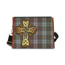 ScotsTee Shop Scottish MacBain Dress Clan Tartan Canvas Bag Golden Thistle and Celtic Cross Personalize Your Name Bag