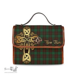 ScotsTee Shop Scottish MacFie Hunting Clan Tartan Canvas Bag Golden Thistle and Celtic Cross Personalize Your Name Bag