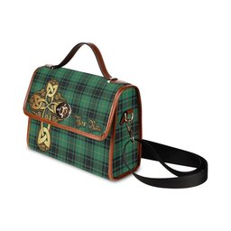 ScotsTee Shop Scottish MacArthur Ancient Clan Tartan Canvas Bag Golden Thistle and Celtic Cross Personalize Your Name Bag