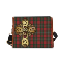 ScotsTee Shop Scottish MacGregor Clan Tartan Canvas Bag Golden Thistle and Celtic Cross Personalize Your Name Bag
