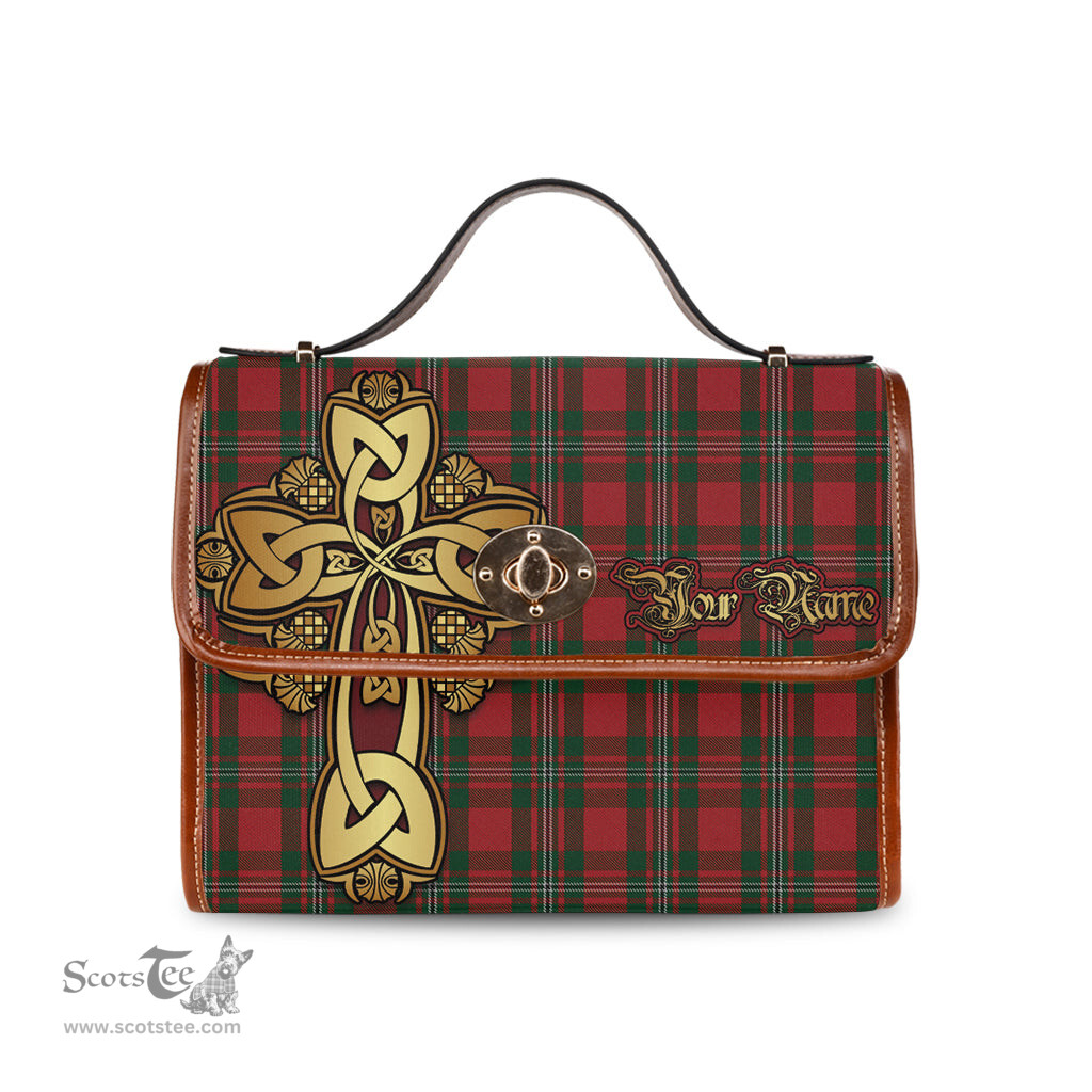 ScotsTee Shop Scottish MacGregor Clan Tartan Canvas Bag Golden Thistle and Celtic Cross Personalize Your Name Bag