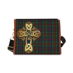 ScotsTee Shop Scottish MacDuff Hunting Clan Tartan Canvas Bag Golden Thistle and Celtic Cross Personalize Your Name Bag