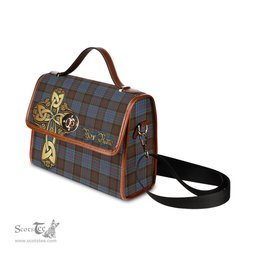 ScotsTee Shop Scottish MacGregor Hastie Clan Tartan Canvas Bag Golden Thistle and Celtic Cross Personalize Your Name Bag