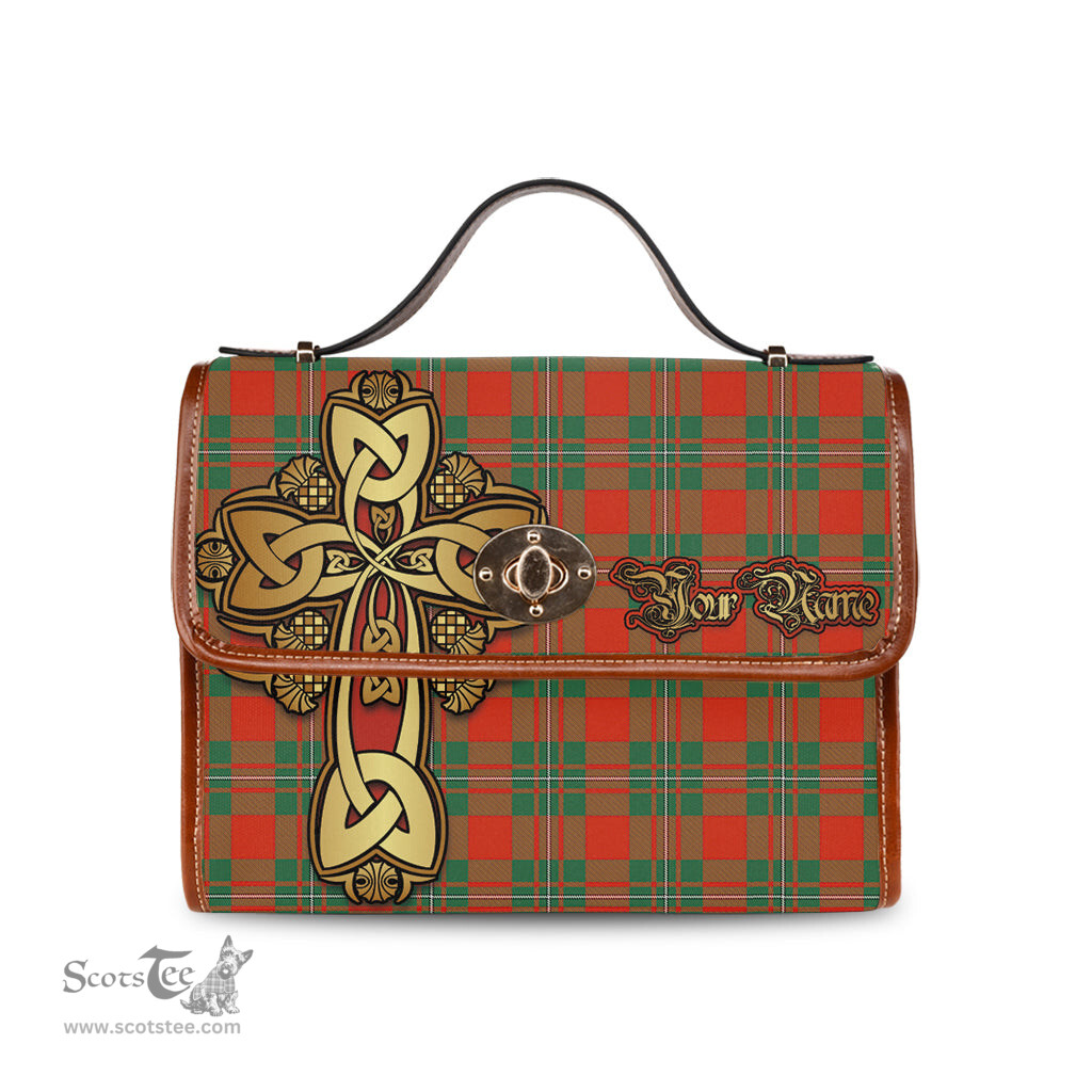 ScotsTee Shop Scottish MacGregor Ancient Clan Tartan Canvas Bag Golden Thistle and Celtic Cross Personalize Your Name Bag
