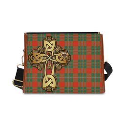 ScotsTee Shop Scottish MacGregor Ancient Clan Tartan Canvas Bag Golden Thistle and Celtic Cross Personalize Your Name Bag