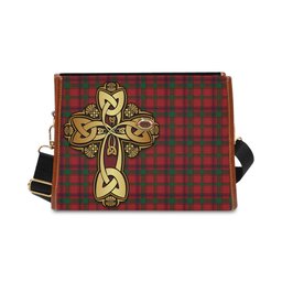 ScotsTee Shop Scottish MacColl Clan Tartan Canvas Bag Golden Thistle and Celtic Cross Personalize Your Name Bag