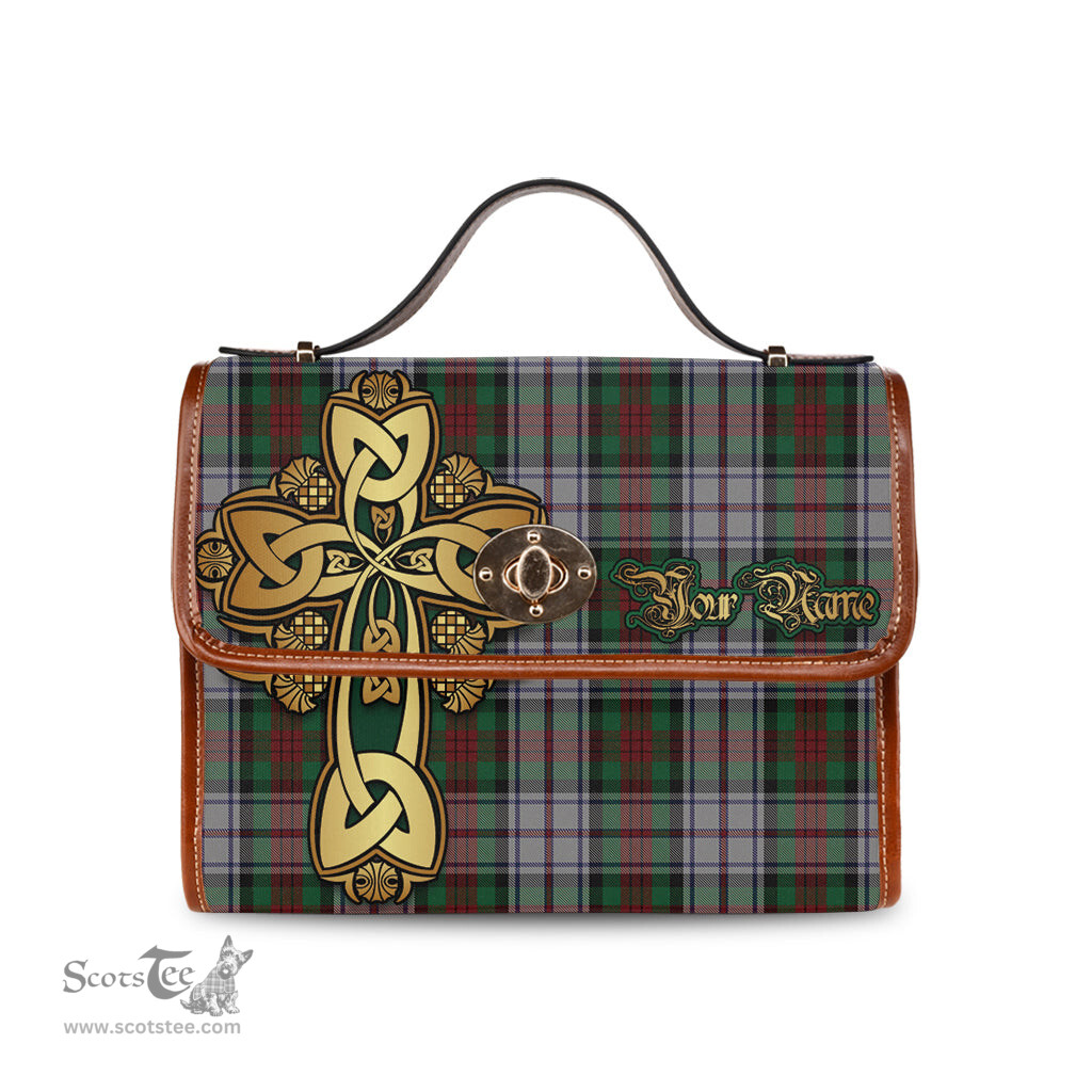 ScotsTee Shop Scottish MacDuff Dress Clan Tartan Canvas Bag Golden Thistle and Celtic Cross Personalize Your Name Bag