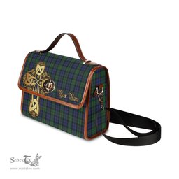 ScotsTee Shop Scottish MacEwan - MacEwen Clan Tartan Canvas Bag Golden Thistle and Celtic Cross Personalize Your Name Bag