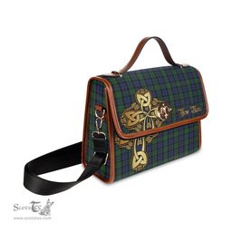 ScotsTee Shop Scottish MacEwan - MacEwen Clan Tartan Canvas Bag Golden Thistle and Celtic Cross Personalize Your Name Bag
