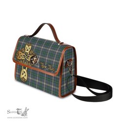 ScotsTee Shop Scottish MacDowall Clan Tartan Canvas Bag Golden Thistle and Celtic Cross Personalize Your Name Bag