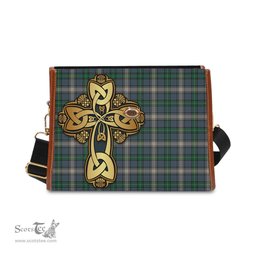 ScotsTee Shop Scottish MacDowall Clan Tartan Canvas Bag Golden Thistle and Celtic Cross Personalize Your Name Bag