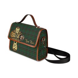 ScotsTee Shop Scottish MacAlpin Modern Clan Tartan Canvas Bag Golden Thistle and Celtic Cross Personalize Your Name Bag