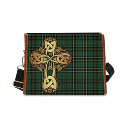 ScotsTee Shop Scottish MacAlpin Modern Clan Tartan Canvas Bag Golden Thistle and Celtic Cross Personalize Your Name Bag
