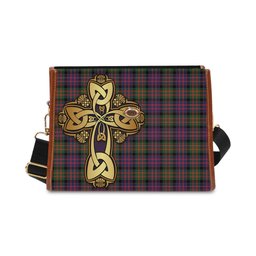 ScotsTee Shop Scottish MacDonald Modern Clan Tartan Canvas Bag Golden Thistle and Celtic Cross Personalize Your Name Bag