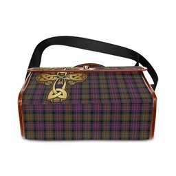 ScotsTee Shop Scottish MacDonald Modern Clan Tartan Canvas Bag Golden Thistle and Celtic Cross Personalize Your Name Bag