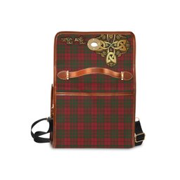 ScotsTee Shop Scottish MacAlister of Glenbarr Clan Tartan Canvas Bag Golden Thistle and Celtic Cross Personalize Your Name Bag