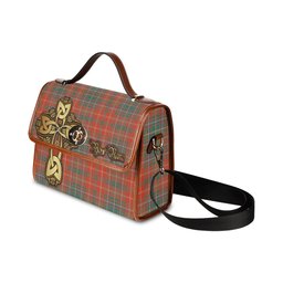 ScotsTee Shop Scottish MacDougall Ancient Clan Tartan Canvas Bag Golden Thistle and Celtic Cross Personalize Your Name Bag