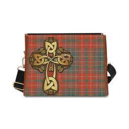 ScotsTee Shop Scottish MacDougall Ancient Clan Tartan Canvas Bag Golden Thistle and Celtic Cross Personalize Your Name Bag