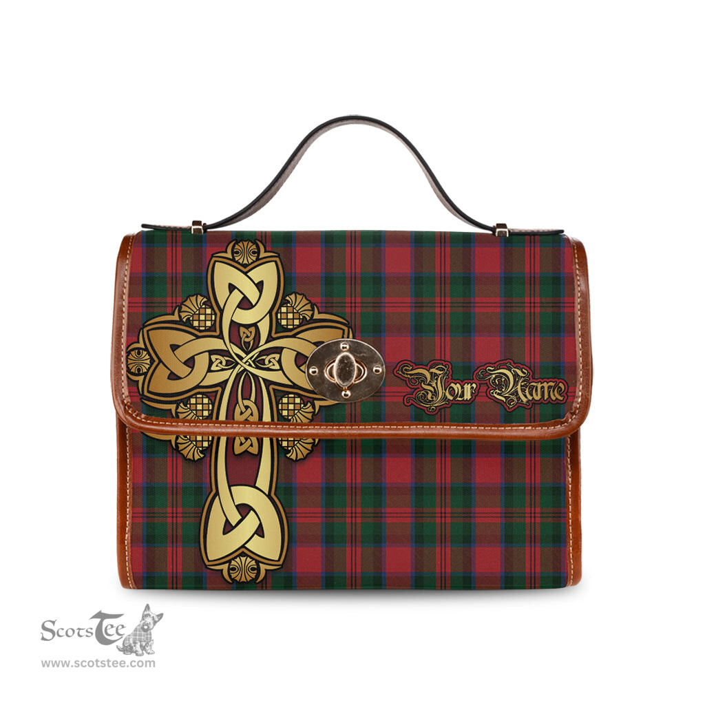 ScotsTee Shop Scottish MacDuff Clan Tartan Canvas Bag Golden Thistle and Celtic Cross Personalize Your Name Bag