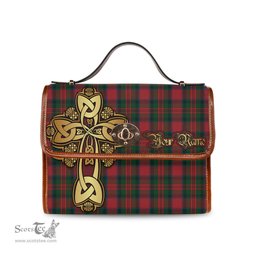 ScotsTee Shop Scottish MacDuff Clan Tartan Canvas Bag Golden Thistle and Celtic Cross Personalize Your Name Bag