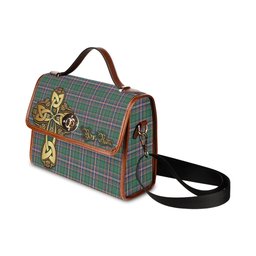 ScotsTee Shop Scottish MacFarlane Hunting Ancient Clan Tartan Canvas Bag Golden Thistle and Celtic Cross Personalize Your Name Bag