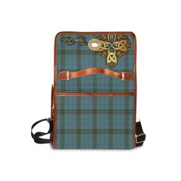 ScotsTee Shop Scottish MacInnes Ancient Clan Tartan Canvas Bag Golden Thistle and Celtic Cross Personalize Your Name Bag