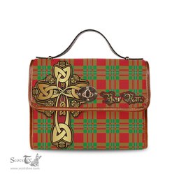 ScotsTee Shop Scottish MacGregor Modern Clan Tartan Canvas Bag Golden Thistle and Celtic Cross Personalize Your Name Bag
