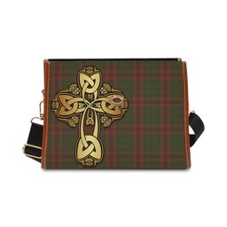 ScotsTee Shop Scottish MacGillivray Hunting Clan Tartan Canvas Bag Golden Thistle and Celtic Cross Personalize Your Name Bag