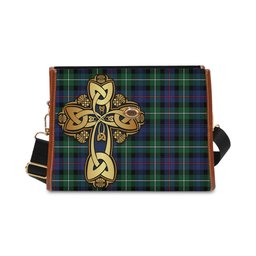 ScotsTee Shop Scottish MacKenzie Modern Clan Tartan Canvas Bag Golden Thistle and Celtic Cross Personalize Your Name Bag