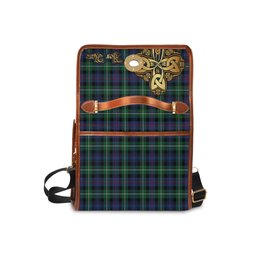 ScotsTee Shop Scottish MacKenzie Modern Clan Tartan Canvas Bag Golden Thistle and Celtic Cross Personalize Your Name Bag