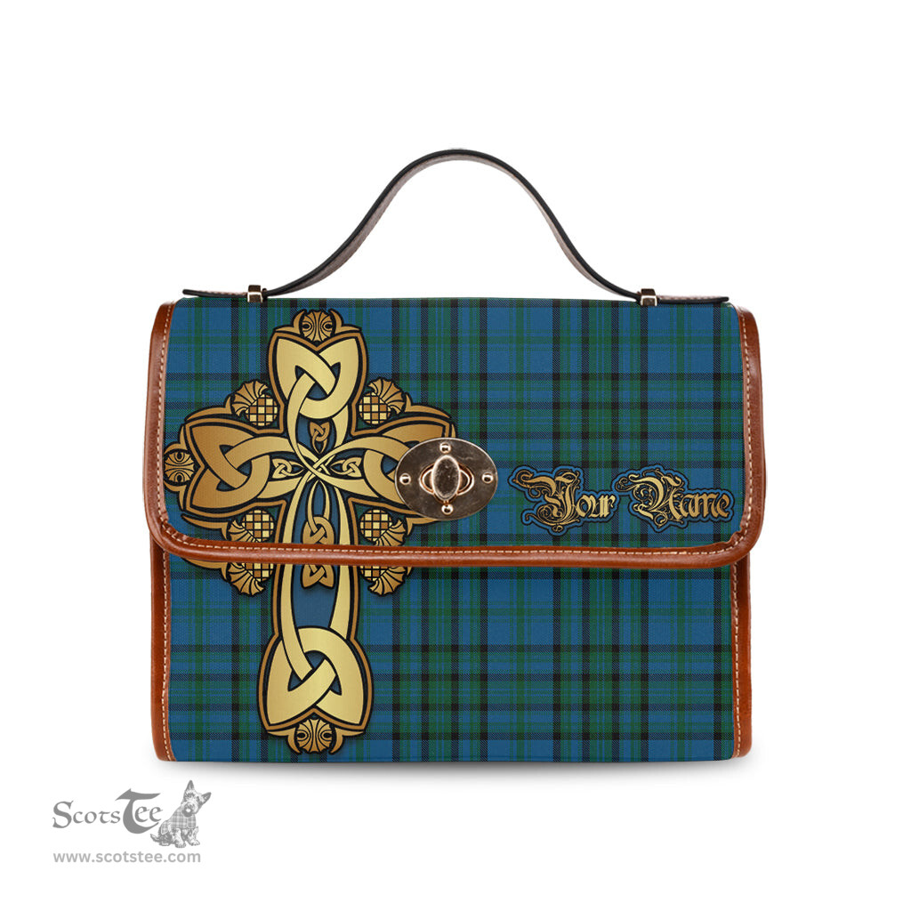 ScotsTee Shop Scottish Matheson Hunting Clan Tartan Canvas Bag Golden Thistle and Celtic Cross Personalize Your Name Bag
