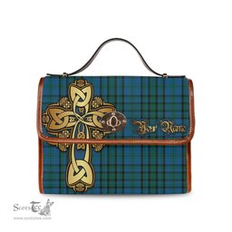 ScotsTee Shop Scottish Matheson Hunting Clan Tartan Canvas Bag Golden Thistle and Celtic Cross Personalize Your Name Bag
