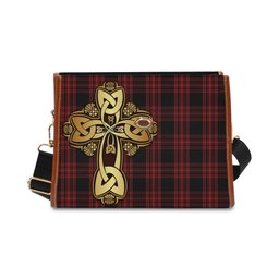 ScotsTee Shop Scottish Menzies Hunting Clan Tartan Canvas Bag Golden Thistle and Celtic Cross Personalize Your Name Bag