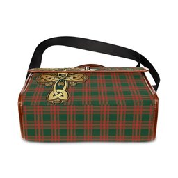 ScotsTee Shop Scottish Menzies Green Modern Clan Tartan Canvas Bag Golden Thistle and Celtic Cross Personalize Your Name Bag
