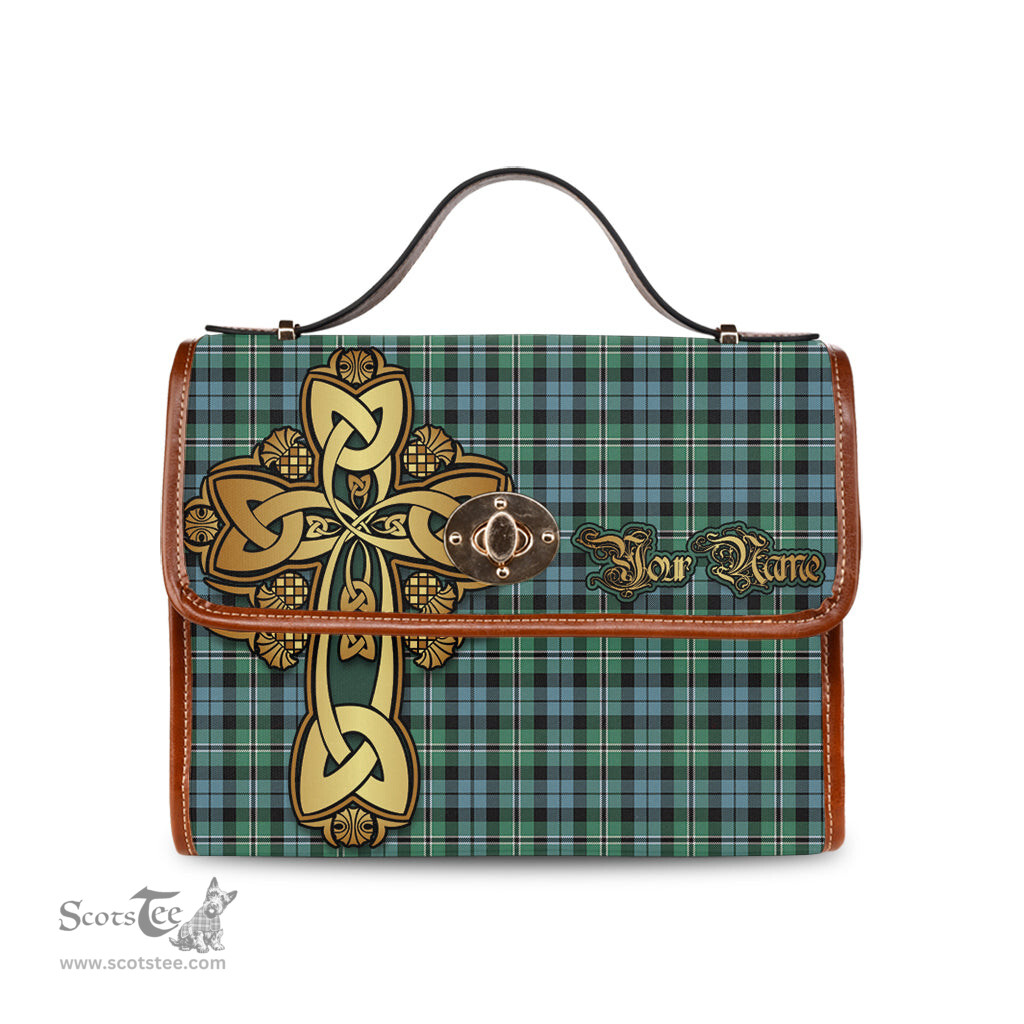 ScotsTee Shop Scottish Melville Ancient Clan Tartan Canvas Bag Golden Thistle and Celtic Cross Personalize Your Name Bag