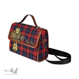 ScotsTee Shop Scottish Mclaughlin Clan Tartan Canvas Bag Golden Thistle and Celtic Cross Personalize Your Name Bag