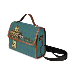 ScotsTee Shop Scottish Montgomery Ancient Clan Tartan Canvas Bag Golden Thistle and Celtic Cross Personalize Your Name Bag