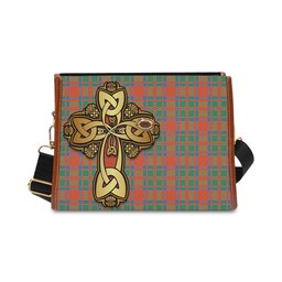 ScotsTee Shop Scottish MacKintosh Ancient Clan Tartan Canvas Bag Golden Thistle and Celtic Cross Personalize Your Name Bag