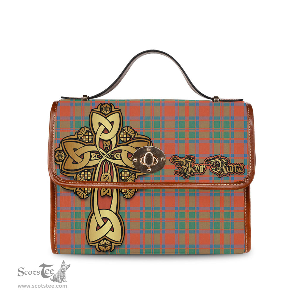 ScotsTee Shop Scottish MacKintosh Ancient Clan Tartan Canvas Bag Golden Thistle and Celtic Cross Personalize Your Name Bag