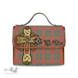 ScotsTee Shop Scottish MacKintosh Ancient Clan Tartan Canvas Bag Golden Thistle and Celtic Cross Personalize Your Name Bag