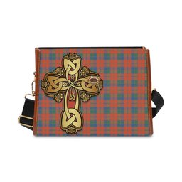 ScotsTee Shop Scottish Robertson Ancient Clan Tartan Canvas Bag Golden Thistle and Celtic Cross Personalize Your Name Bag