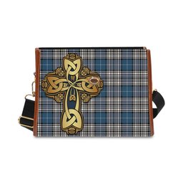 ScotsTee Shop Scottish Napier Modern Clan Tartan Canvas Bag Golden Thistle and Celtic Cross Personalize Your Name Bag