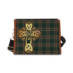 ScotsTee Shop Scottish Sackett Clan Tartan Canvas Bag Golden Thistle and Celtic Cross Personalize Your Name Bag